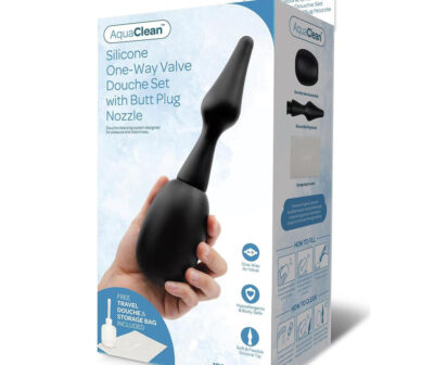 AquaClean Silicone 1-Way Valve Douche Set with Butt Plug Nozzle