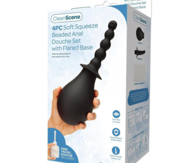 CleanScene 4 Piece Soft Squeeze Beaded Anal Douche Set with Flared Base