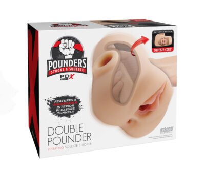 PDX Plus Double Pounder Vibrating Squeeze Stroker - Flesh