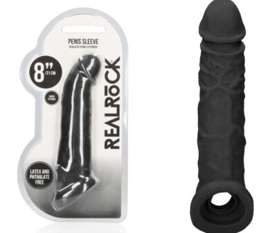 REALROCK 8'' Realistic Penis Extender with Rings - Black