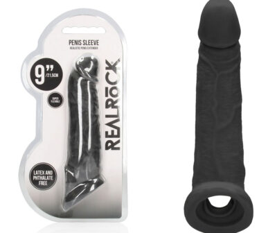 REALROCK 9'' Realistic Penis Extender with Rings - Black