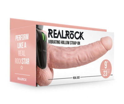 REALROCK Vibrating Hollow Strapon + Balls - 23cm Flesh