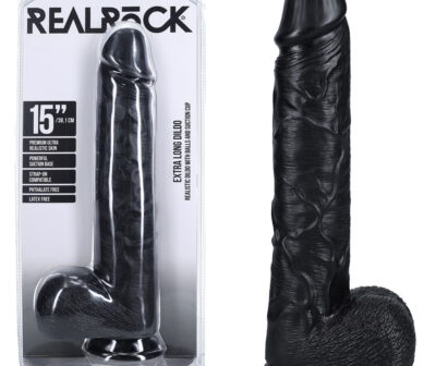 REALROCK 38cm Extra Long Dildo with Balls - Black