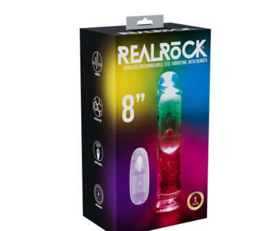REALROCK 8'' No Balls Wireless Rechargeable LED Vibrating Dong