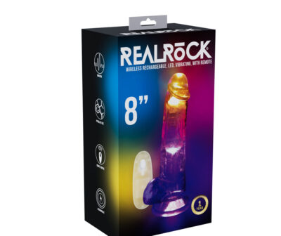 REALROCK 8'' with Balls Wireless Rechargeable LED Vibrating Dong