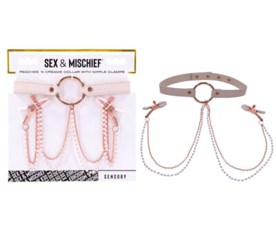 Sex & Mischief Peaches n CreaMe Collar with Nipple Clamps