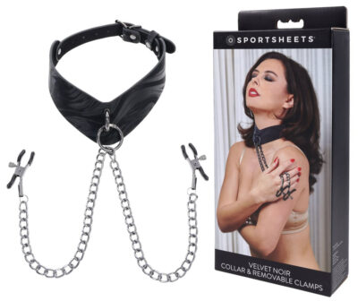 SPORTSHEETS Velvet Noir Collar & Removable Clamps