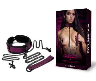 WhipSmart Dragons Lair Collar, Leash & Nipple Clips Set